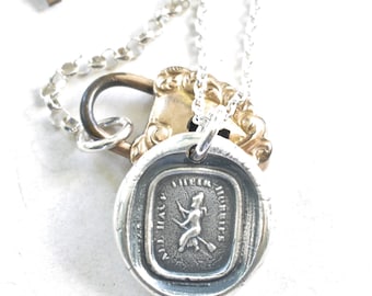 witch wax seal necklace pendant ... all have their hobbies - silver Victorian wax seal jewelry