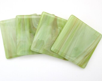 Drinks coasters, handmade glass coasters, green brown glass, bar accessory, gift idea for wine lovers, home accessory, woodland colours