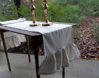 Ruffled Cotton Table Runner Custom Sizes Natural Cotton Runner Ruffled Table Runner Neutral Home Decor Wedding Decorations Table Decor
