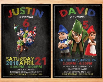 Sherlock Gnomes, Shelock Gnomes Party, Gnomeo and Juliet, Birthday Party Invitations, Printable Gnomes Invitations