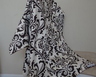 READY TO SHIP ***Brown and Cream Damask Baby Blanket, Beautifully Modern & Handmade