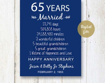 65th wedding anniversary Gift for Parents - 65 years Wedding Anniversary - Navy Anniversary Print - DIGITAL file!