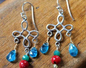 Mixed Gemstone Sterling Silver Earrings