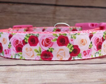 Rose Dog Collar / Pink Rose Dog Collar / Red Rose Dog Collar / Girl Dog Collar / Floral Dog Collar / Pretty Dog Collar / Dog Lover Gift