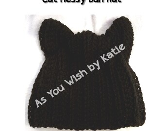 Cat Messy Bun Hat - Cat Hat - Cat Beanie