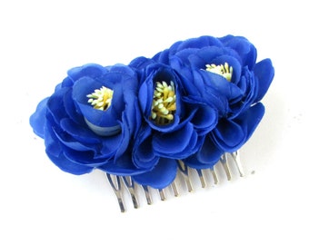 Royal Blue Camellia Tea Rose Flower Hair Comb Bridesmaids Rockabilly Vintage 966