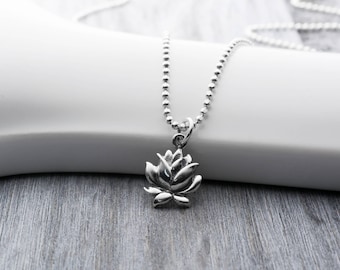 Blooming Lotus Flower Necklace, Sterling Silver Lotus Necklace, Lotus Flower Jewelry, Lotus Flower Charm, Delicate Flower Necklace, Yoga