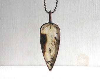 Quartz Necklace Dendrite Stone Copper Jewelry Crystal Gemstone Agate Stone Pendant Artisan Handmade