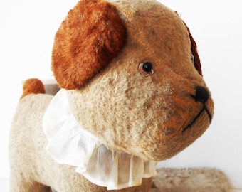 1800s Straw Stuffed Antique French Toy Dog