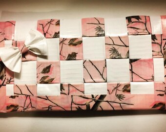 Sale White and Pink With Trees Woven Duct Tape Womans Wallet