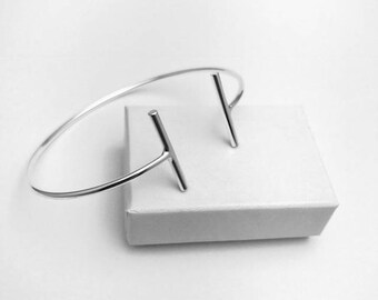 Minimalist Geometric Design Sterling Silver Cuff Bangle
