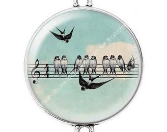 Great sheet music bird c25 cabochon silver connector