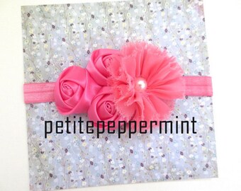 Baby headband, newborn headband, infant headband, toddler headband - Hot Pink Baby Flower Headband