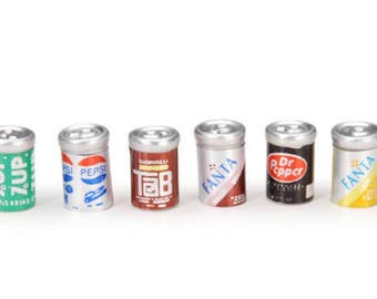 Miniature Dollhouse 6 pack of Assorted Soda Cans 1:12 Scale