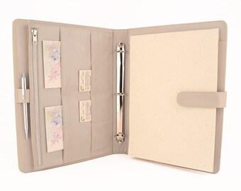 ORIGINAL- A4 Leather Ring Binder Planner / Organizer- 3 or 4 Ring. Lots of pockets. Personalized & available in different colors.