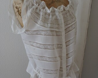 Antique Edwardian Cotton Lace Camisole Corset Cover | 1910's Lace Camisole Size S/M | Victorian Lace Lawn Camisole