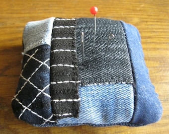 Denim pin cushion, patchwork pin cushion