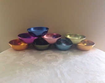 Anodized Aluminum Bowls by Bascal - Set of 8 - Variety of Colors - Vintage Kitchen Bowls