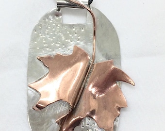 Copper Maple Leaf on Sterling Silver Pendant