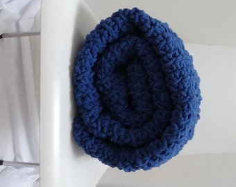 Sale Crochet Blanket - Crochet/Knit Chunky Blanket in Royal Blue - Ready to Ship