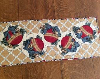 33" x 13 1/2" Christmas table topper with ornaments