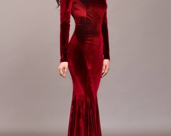 Burgundy velvet dress, Burgundy dress, special occasion dress, Sexy dress, Long dress, Maxi dress, Evening dress, mermaid, open shoulders