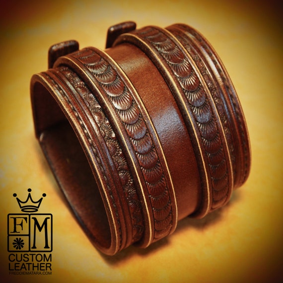 Leather Wrist Cuff Brown Traditional American Cowboy Rockstar Bracelet made for YOU in USA by Freddie Matara