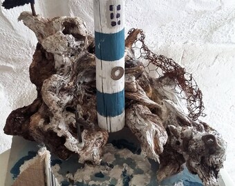 Driftwood Lighthouse Sculpture