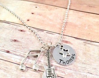 Rock and Roll Necklace, musician necklace, music necklace, guitar, music lover, band member, guitar player, 90's music, 80's music