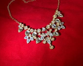 Vintage-Necklace-Rhinestones-Sha-Flowers-Gold-Jewelry-Accessories