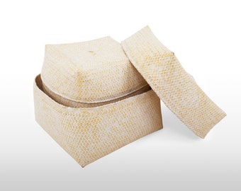 Set of 5 Handmade Bamboo Storage Containers - Yellow
