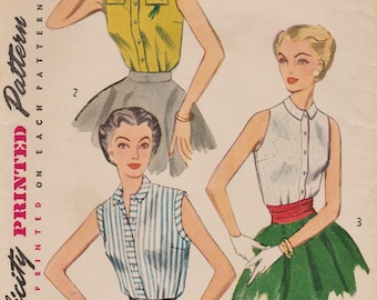 Vintage 50s Sewing Pattern / Simplicity 4238 / Blouse Shirt / Size 12 Bust 30