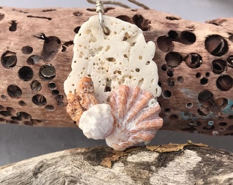 Southwest Florida seashell necklace made of kitty paws and other shells.
