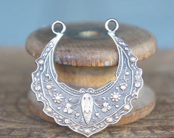 Vintage French Brass Stamping/Antique Style/Crescent/Gypsy Earring/Ornate/Victorian/Art Nouveau/French Findings