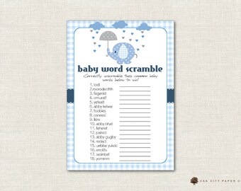 Baby Shower Word Scramble Elephant Theme Baby Shower Baby