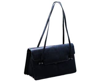 Judith Leiber Black Evening Bag - 1960s Formal Purse - Satin Handbag with Skinny Straps & - 48134