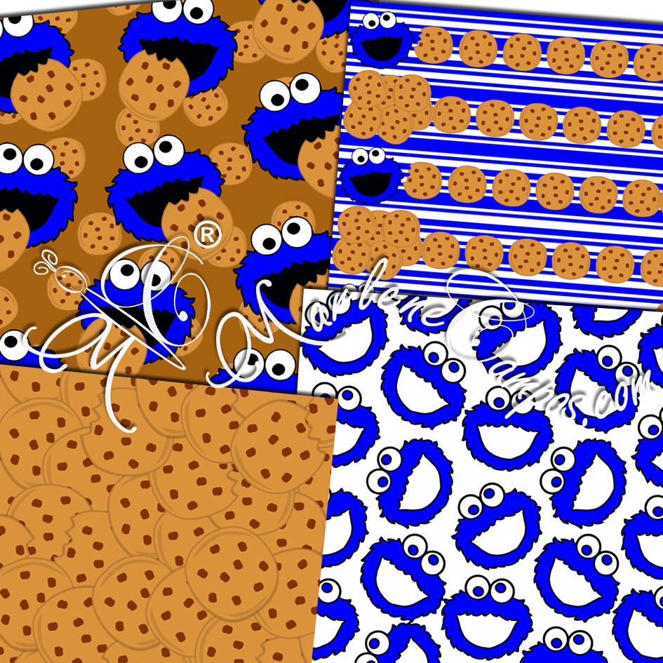 Cookie Monster Digital Paper, Cookie Monster Birthday party, Cookie