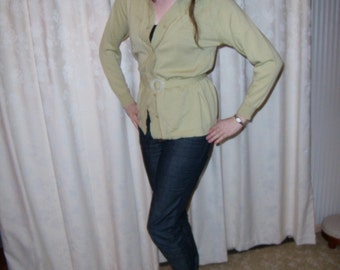 1970s Style Green Belted Glengyle Wool Cardigan