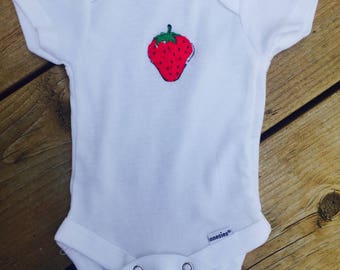 Hand Appliquéd Strawberry Onesie