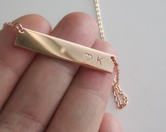Bridesmaids Gift, Initial Necklace, Gift, Rose Gold Bar Necklace, Monogram Necklace