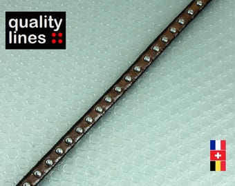 X 18 cm, 2 mm Brown camel with studs 5mm flat leather, silver rivets, 18 cm is enough to make a bracelet XL