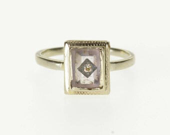 14k Zig Zag Trim Purple Glass Rhinestone Accented Ring Gold