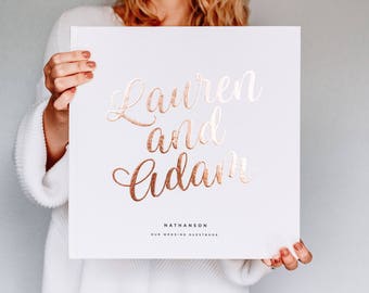 Classic Romance Wedding Guest Book - Real Foil Calligraphy Guest Book, Wedding Gift Idea, Personalized Wedding Album, Hardcover Wedding