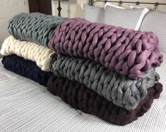 Light Gray Merino Wool Chunky Blanket Handmade