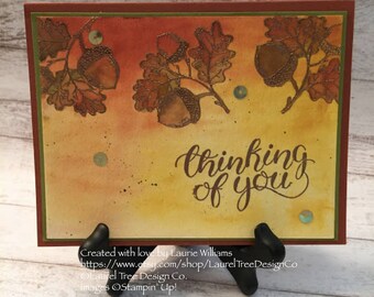 SAMPLE - Friendship Card, Handmade Greeting Card, Any Occasion Card, Watercolor Autumn, Acorns, Leaves, Stampin' Up! Count Your Blessings