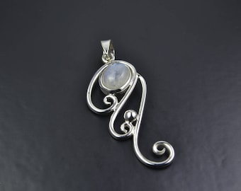 Rainbow Moonstone Sterling Silver Pendant