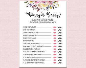 Woodland Mommy or Daddy Baby Shower Quiz Baby Shower He Said