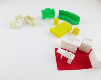 Marx Dollhouse Furniture - Vintage 1950s Dollhouse Furniture - Bedroom, Kitchen, Living Room, Bathroom, Laundry - MarX Furniture - Miniature