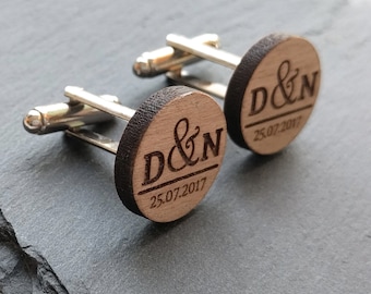Custom Cufflinks, Wedding Cufflinks, Groom Cufflinks, Mens Cufflinks, Groomsmen Cufflinks, Personalized Cufflinks, Wood Cufflinks