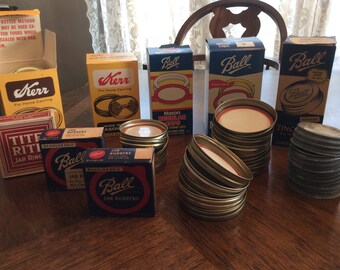 Large Lot of VINTAGE Ball Jar Caps/ Zinc Caps / Kerr Wide mouth Caps /Kerr Rubber Rings